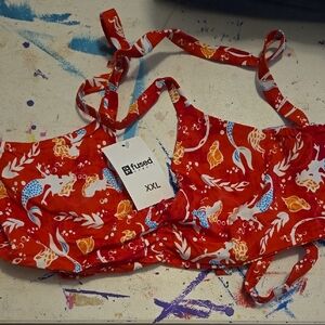 Fused Red Patterned Bikini Top XXL